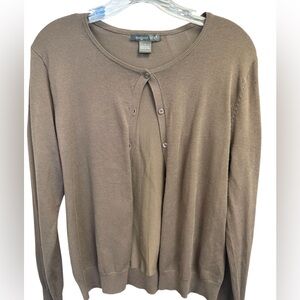 August Silk Brown Silk Blend Cardigan Size L Lightweight Classic Layering